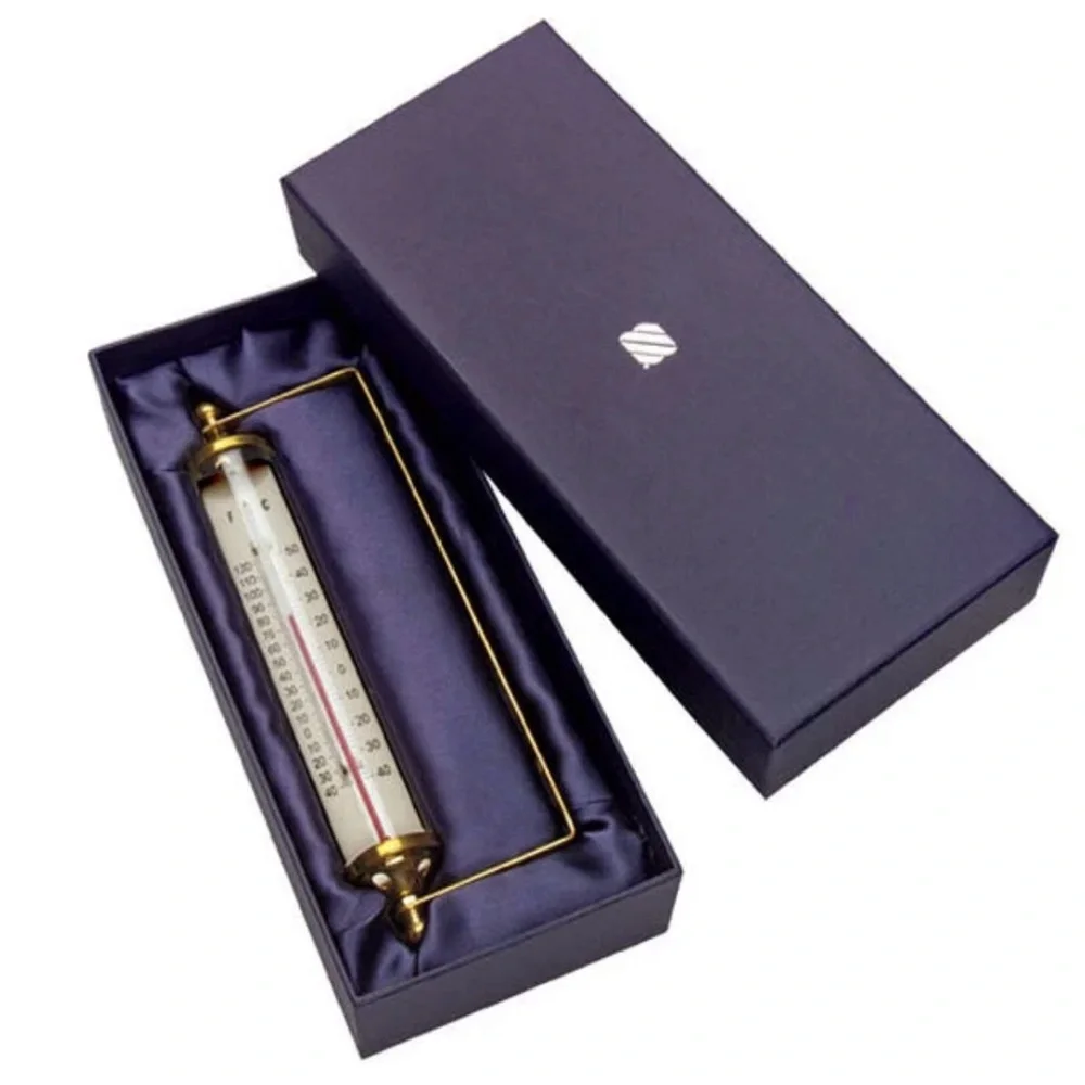 Brass Cylinder Thermometer with Navy Gift Box